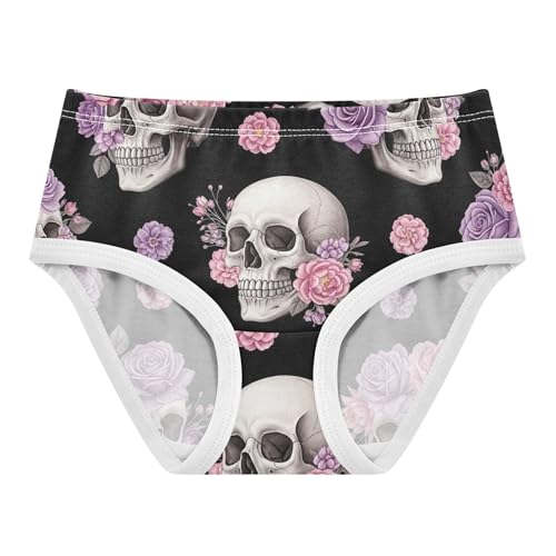 Toddler Underwear Floral 2t Cotton Panties for Girl Fun Underpants Briefs Skulls Roses Floral Pink Black