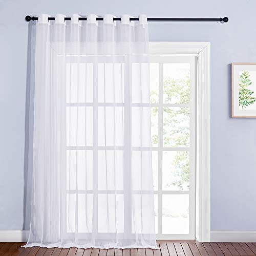 NICETOWN Sheer Drape for Large Window - 100" Width by 108" Length Solid Sheer Voile Window Drape Panel for Patio/Sliding Door/Living Room (White, 1 Pa