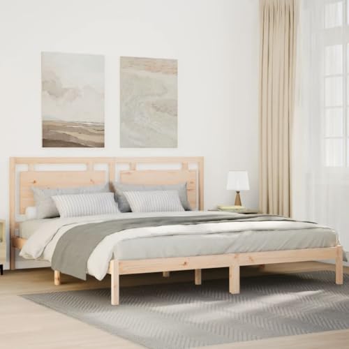 QZZCED Extra langes Bett aus Massivholz, 200 x 220 cm, ohne Matratze, stabiles Gestell mit Lattenrost und vielseitigem Kopfteil, rustikales Design mit zusätzlichem Stauraum,