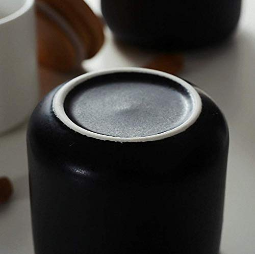 Pure Color Ceramic Sugar Bowl With Wooden Lid Sugar Dispenser Salt Pepper Storage Jar Pot Sugar Container Seasoning Pot Box Condiment Spice Racks Holder For Home Kitchen Black #TOP3