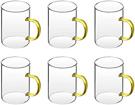 Biliarsey 16 oz Glass Mugs Set of 6, Clear Colored Handled Coffee Glass Mugs, Large Capacity Transparent Glass Cups, for Coffee, Milk, Tea, Juice, Beer or Hot Beverages (Gold Color Handle)