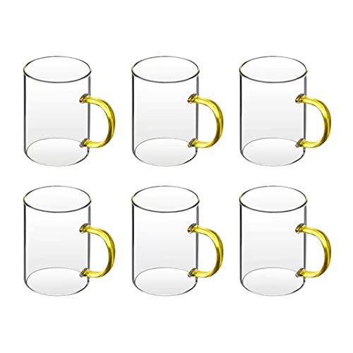 Biliarsey 16 Oz Glass Mugs Set Of 6, Clear Colored Handled Coffee Glass Mugs, Large Capacity Transparent Glass Cups, For Coffee, Milk, Tea, Juice, Beer Or Hot Beverages (Gold Color Handle) #TOP1