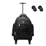 Racini Business Travel Nylon Waterproof Rolling Backpack, Freewheel Wheeled Backpack with Two Extra Wheels for Exchange (Black)