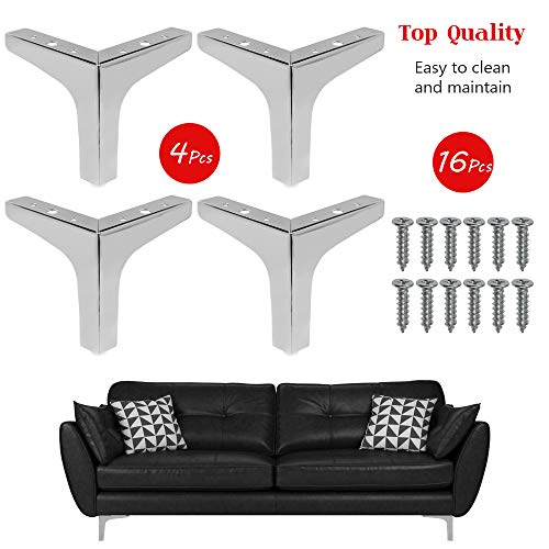 Seimneire XD0011 4Pcs 6 Inch Furniture Legs, Modern Style Furniture Sofa Legs Metal Polished Chrome Triangle Feet thumb #7