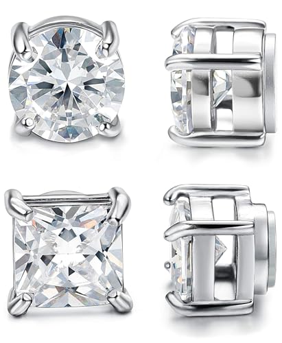 CASSIECA 2 Paare 6MM Magnet Ohrringe Herren Edelstahl Magnetische Ohrstecker für Männer Damen Rund CZ-Intarsien Nicht Piercing Hypoallergen Non-piercing Clip On Ohrringe Silber