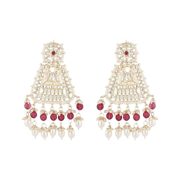 I Jewels Gold Plated Traditional Kundan & Pearl Drop Dangle Earrings For Women
