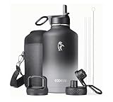 Half Gallon Insulated Water Bottle with Straw & 3 Lids, Coolflask 64 oz Water Jug Large Metal Stainless Steel Wide Mouth for Sports, Gym or Office, Non-BPA Keep Cold 48H Hot 24H, Piano Night