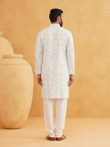 Image of SOJANYA (Since 1958 Men's Cotton Gold Sequinned Kurta with White churidaar Pyjama