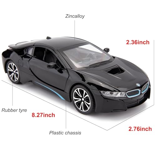 Image of Invite Enterprise 1:24 Diecast Model Alloy Bmw I8 Metal Pull Back Car With Sound & Light, 4 Openable Doors, Toy Vehicles For Kids Gift[Black]