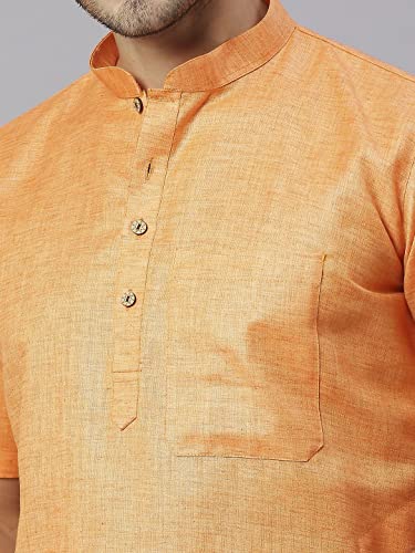 Image of Rajubhai Hargovindas Men's Pure Cotton Woven Design Half Sleeve Kurta