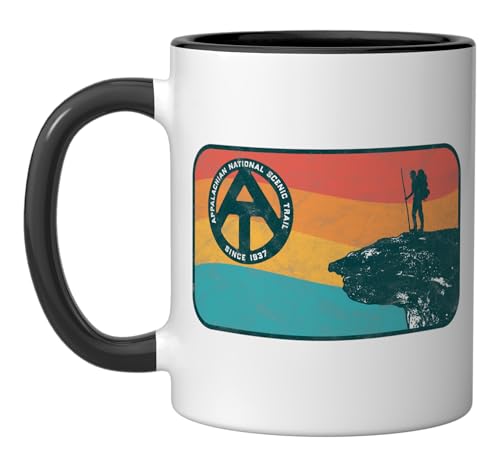 Appalachian Trail Retro McAfee's Knob Hiking Ceramic Mug, Black/White