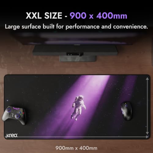 Image of Kreo Terra XXL Deskmat Premium Glass - Smooth Surface, 4mm Cushioned Base, Anti-Fray Stitched Edges - 900x400mm Large Desk Pad for Gaming & Work (Space Walk)