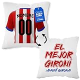 LINFORMAL Cojín Personalizado Fútbol - Diseño Doble Cara con Relleno Incluido - Regalo Original Aficionados del Fútbol - Regalo Camiseta Equipo Fútbol - Girona 35x35