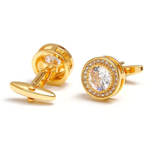 Sophisticated Round Cufflinks for Men Featuring Cubic Zirconia Stones for Special Occasions Copper Cufflinks