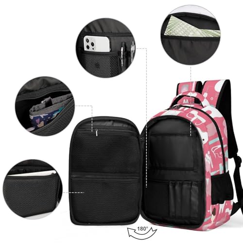 Casual Backpack for Unisex Adult, Novelty Teeth Dental Seamless Pattern Pink Large Capacity Backpack for Daily Use, Portable Shoulder Bag for Women Men3