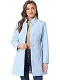 Allegra K Women's Winter Overcoat Mid-Long Stand Collar Single Breasted Coat Outerwear Medium Light Blue