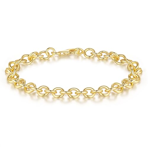 14K Gold Bracelets for Womens Bracelet for Men Stylish O-Shaped Cuban Link Gold Chain Bracelets for Women Trendy Stackable 6.5-9in