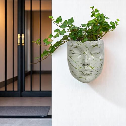 Image of Lady Face Wall Planter | Calm face | Abstract Ceramic Hanging Planter | 17.5 x 13.5 cm | Wall Decoration | Balcony & Living Room Home Decor (Blackstone)