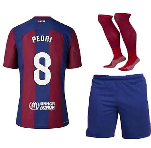 Barcelona Home Pedri Soccer Kids Jersey + Shorts + Socks Set Kit Size Medium (8-9 Years Old) For Youth