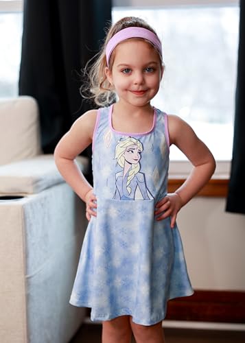 Image of Disney Frozen Elsa Princess Stitch Minnie Girls Tennis Dress Sleeveless Golf Outfit with Shorts Pocket & Headband 2-9 Years