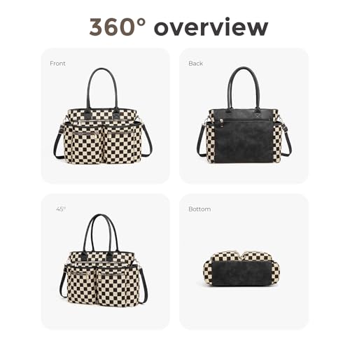 Bolso tote grande a cuadros para mujer con cremallera miniatura 6