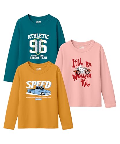 Image of SHODOX Boys Cotton Blend Printed Regular fit Long Sleeve T-Shirt (Pack of 3)