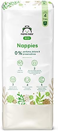 Amazon Brand - Mama Bear Eco Nappies, Size 4 (7-14kg) - 144 nappies (3 packs x 48)