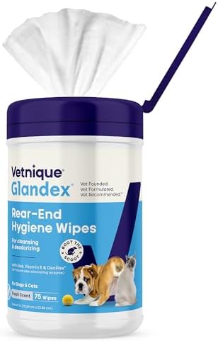 Vetnique Glandex Rear End Wipes for Dogs & Cats, Anal Gland Hygiene