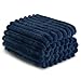 Exclusivo Mezcla King Size Flannel Fleece Blanket, Super Soft Striped Jacquard Bed Blanket, Lightweight Fuzzy Cozy for All Seasons, 90x104 Inches, Navy Blue