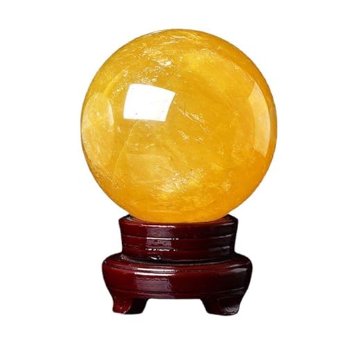 HHCTEBEC NatüRliche Gelbe Kristallkugel, Meditationskugel, Wahrsagekugel mit StäNder, Kristall-Edelsteinkugel, Tischskulptur, Ornamente, Bedeutung Von Reichtum Und Erfolg,5cm/1.9in