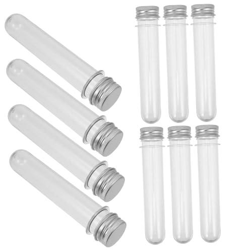 DECHOUS 10pcs Portable Test Tube Candy Boxes Plastic Tubes Lids Multi-function Containers for Candy Supply Silver