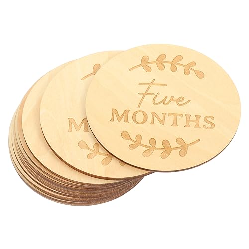 PRETYZOOM 13pcs Wooden Baby Milestone Sign Newborn Growth Cards Round Cartoon Milestone Discs