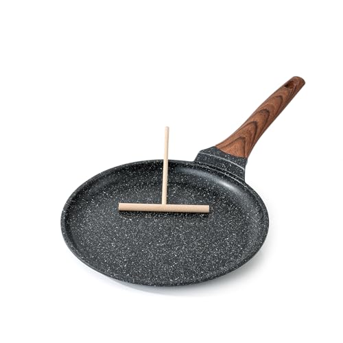 Kordisen Crepepfanne Antihaft 26 cm – Crepe Pfanne Induktion & Pfannkuchenpfanne, Pancake Pfanne mit Teigverteiler, Granitbeschichtung, PFOA-frei
