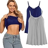 Womens Loose Camisole Top with Built in Padded Bra Flowy Pleated Tank Cami Top (as1, Alpha, m, Regular, Regular, 2Pack Blue-Grey)