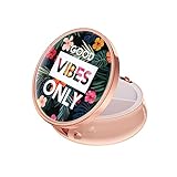Rouidr Pill Box, 3 Compartment Medicine Pill Case, Small Metal Travel Medicine Box for Purse & Pocket, Rose Gold, Flowers Good Vibe
