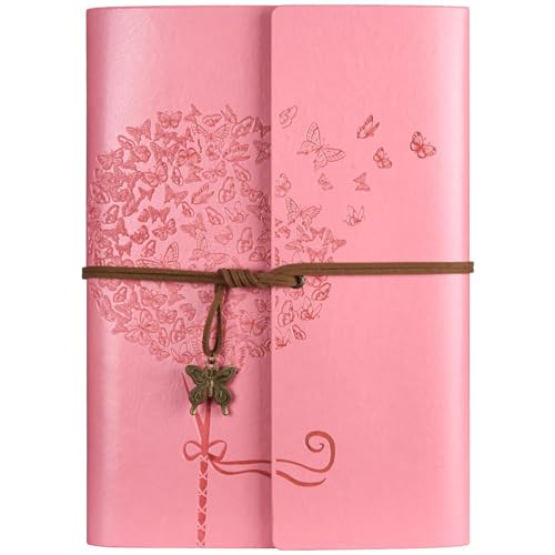 OMEYA Leder Notizbuch Tagebuch, Nachfüllbares Tagebuch für Frauen Mädchen, liniert Retro Reisende Tagebuch A5 16.5 cm x 23.4cm (rosa)