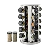 SET INCLUDES: 1 rotating spice rack and 20 prefilled, glass spice jars with removable sifter and labeled black caps 20 ESSENTIAL SPICES: includes basil, bay leaves, celery salt, chives, cilantro, coriander, crushed mint, dill weed, fennel seed, herbe...