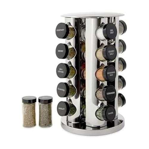 Kamenstein 20 Jar Revolving Countertop Spice Rack with Spices Included, FREE Spice Refills...