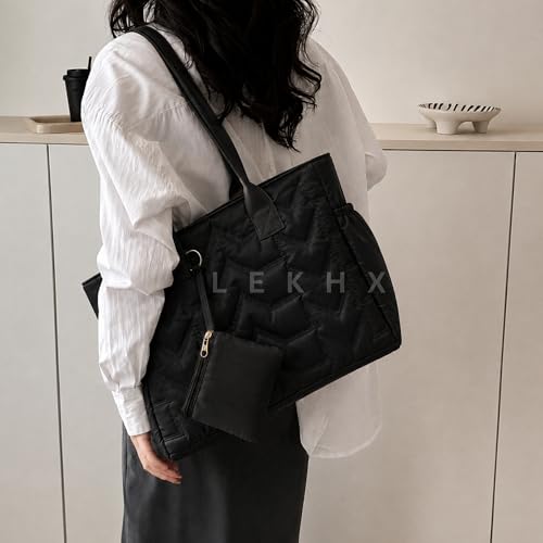 Image of LX LEKHX Tote Bag for Women | Lightweight Shoulder Handbag with 2 Main Zip Compartments & Multiple Pockets | Water Resistant Polyester Fabric | Office, Travel & Daily Use