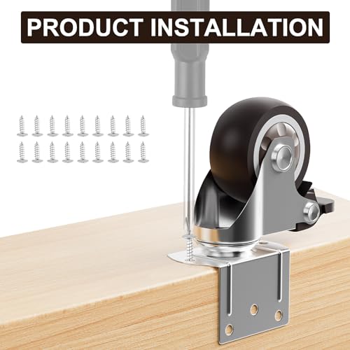 Nisusk LQ-2L 2 Inch L-Shaped Side Mount Heavy Duty Casters - Metal 360° Ball Bearing Rubber Caster,Load 600Lbs,Set Of 4 Premium Polyurethane Plate Swivel Casters Wheels thumb #4