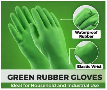 Image of LADWA Pre-mium Household Rubber Hand gloves green Color (10 Pair) for Dishwashing, gardening, kitchen cleaning