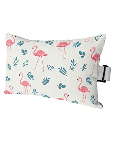 Tropical Flamingo Leaves Filling Outdoor Beach Chair Pillow Headrest for Chaise Lounge Chair, Summer Pink Birds Pattern Recliner Head Pillow with INSERTS & Elastic Stripes 11x16(1 PCS)