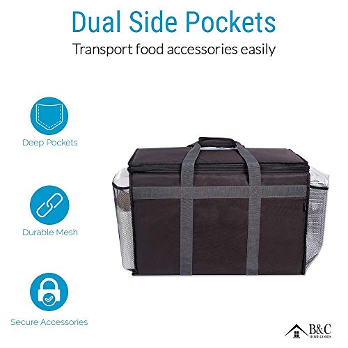 Insulated Commercial Food Delivery Bag With Side Pockets - Professional Food Warmer Portable Catering Hot Cold Meals - Thick Insulation Cooler For Grocery Shopping - 23 Inches X 15 Inches X 14 Inches #TOP2