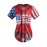 American Flag Shirt Women USA Shirt for Women 4th of July Jersey Short Sleeve Button USA Jersey (Red, XL)