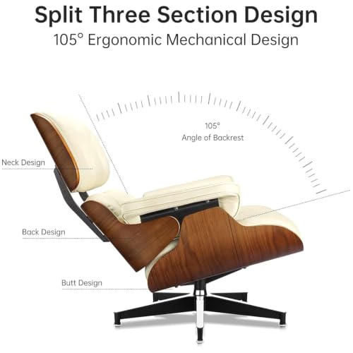 Image of Mid Century Modern Top Grain Leather Chaise Lounge Chair & Ottoman