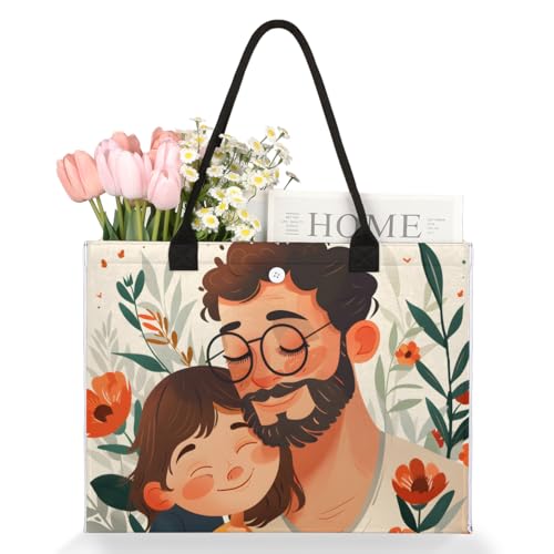Father Daughter Flower Tote Bag for Women Large Beach Bag Reusable Tote Bags for Work Travel Beach Shopping3