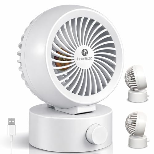 HOMEBASIC USB Desk Fan, Portable Mini Table Fan with 3900 RPM Brushless Motor, Stepless Speed Control, Ultra Quiet, USB Powered Plug & Play, 1.4m Cable, Personal Cooling Fan for Home, Office & Travel