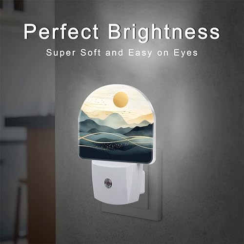 Image of Golden Sun and Mountains Night Light for Kids,Watercolor Sunrise Sunset Mountain Plug in Night Light with Dusk to Dawn Sensor, 0.5w Energy Saving Nightlight for Hallway Stairway Kitchen Bedroom