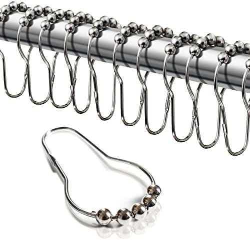 Maiqufa Shower Curtain Hooks Rings,Rust-Resistant Metal Double Roller Glide Shower Curtain Rings for Bathroom Shower Rods Curtains,Set of 12