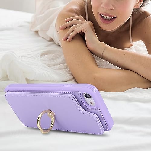 Image of for iPhone 7 /8 /SE 2020 /SE 2022 Case with Card Holder and Strap for Women,Crossbody Lanyard,Kickstand Ring Stand,Snap Clasp,Phone Wallet Cases 4.7 inch(Purple)